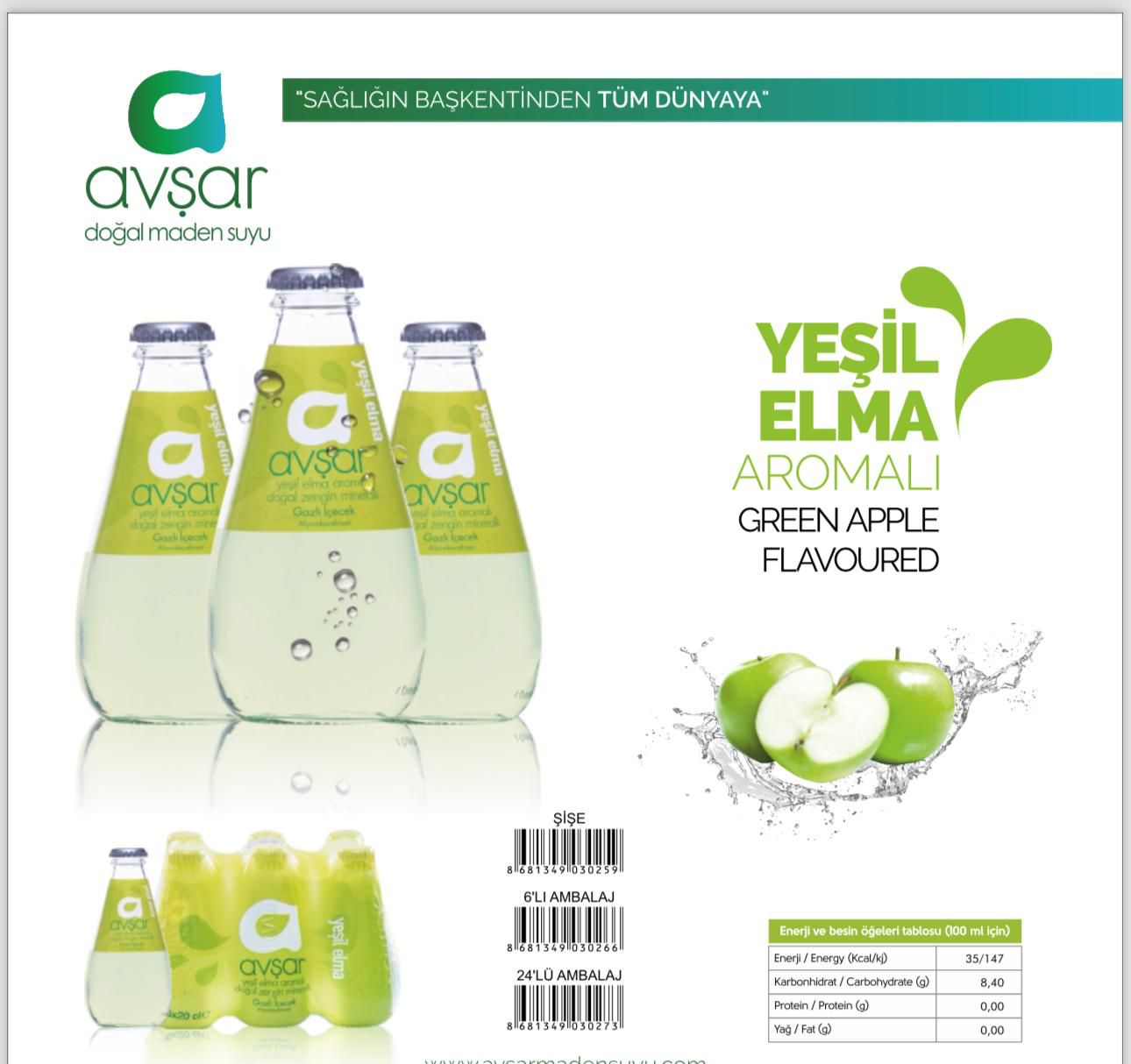 AVŞAR Yeşil Elma Aromalı Doğal Maden Suyu
